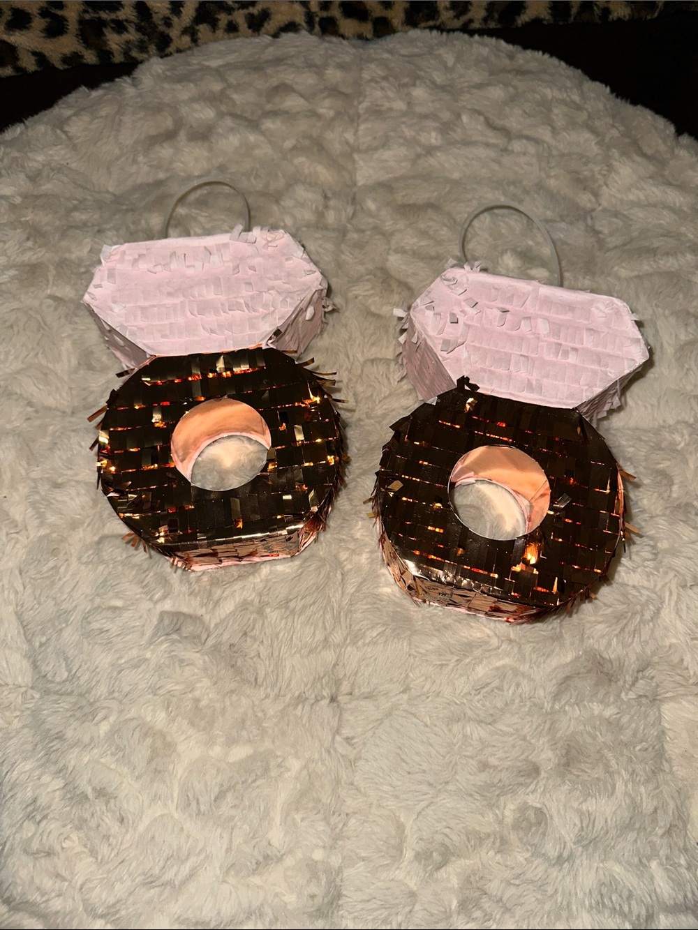 Diamond ring Shaped Pink and Rose Gold Hanging Party Pinatas (Pair)